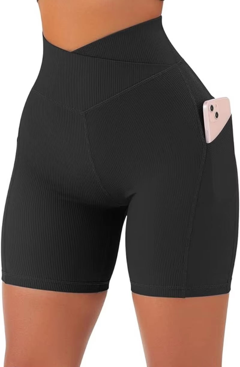 Sports Short Women Cross Workout Yoga Shorts with Pockets 5" High Waist Booty Biker Short