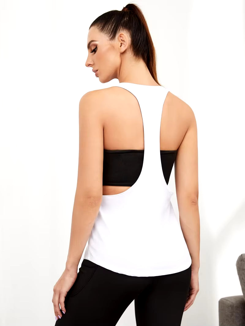 Yoga Fitness Vest Hollow Solid Color Sports Blouse Women Women'S Summer Home Casual Solid Color Sleeveless Irregular