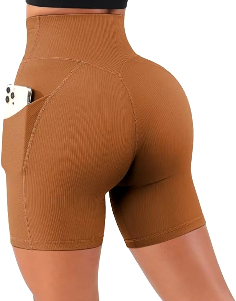 Sports Short Women Cross Workout Yoga Shorts with Pockets 5" High Waist Booty Biker Short