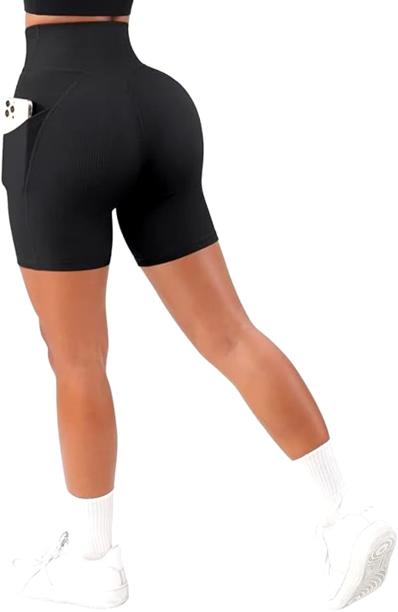 Sports Short Women Cross Workout Yoga Shorts with Pockets 5" High Waist Booty Biker Short