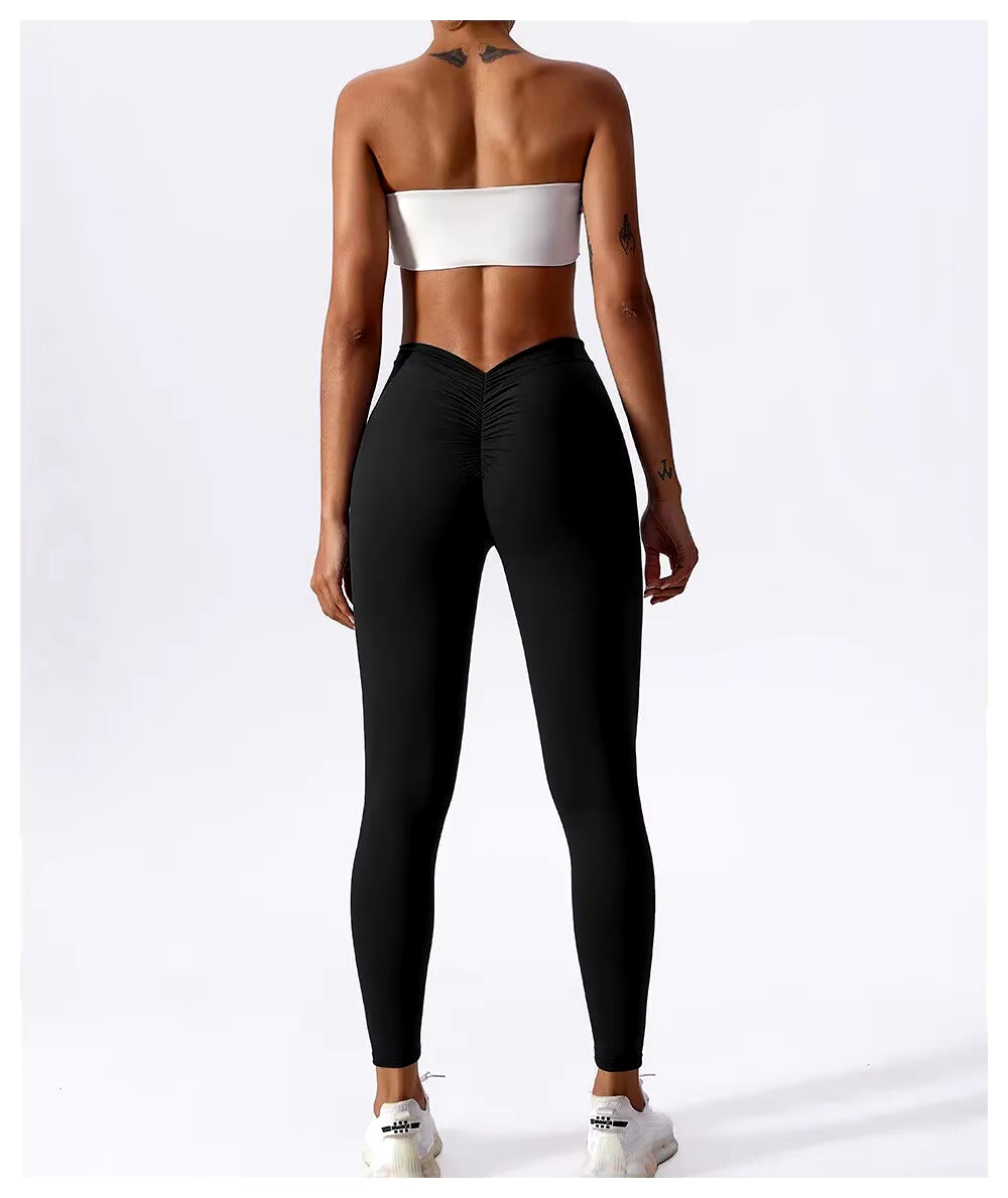 Yoga Pants Back V-Waist Fitness Hip Lift Honey Peach Hip Sports Tights No Awkwardness Thread Warp Hip Long Pants