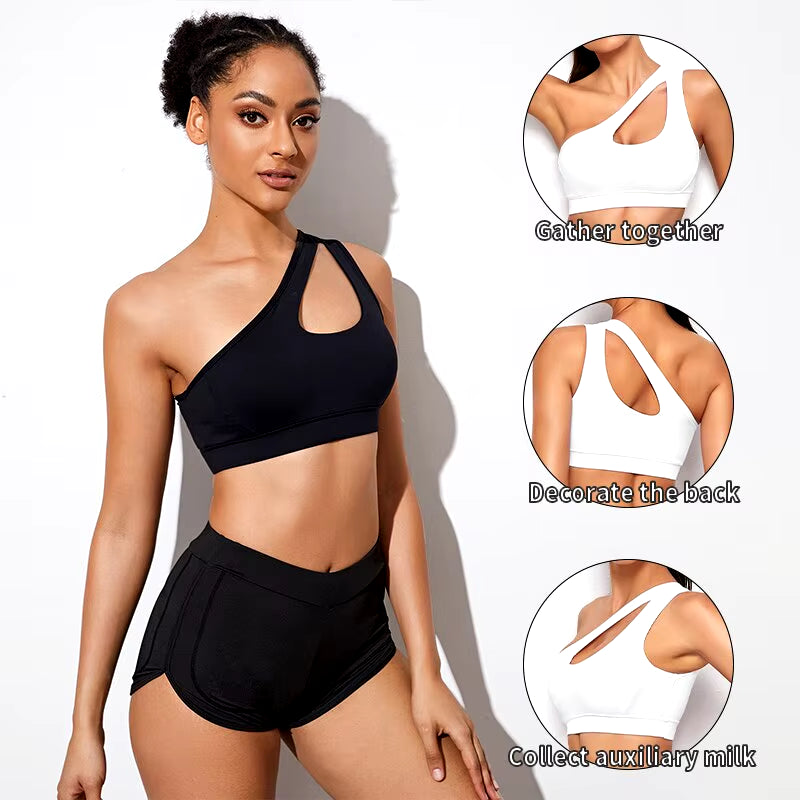 Women Sports Bra Push up Fitness Bras One Shoulder Shockproof Yoga Bra Black White Yoga Running Bra Sexy Vest